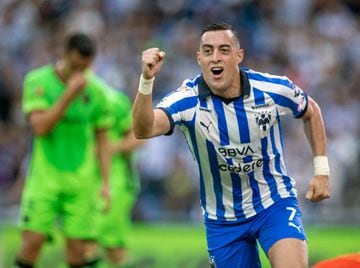 Monterrey forward Rogelio Funes Mori celebrates after scoring against Bravos de Juarez in Liga MX's Apertura 2023 in October. 