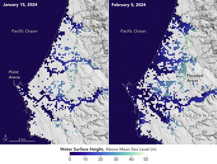 El satélite FODA detecta inundaciones costeras durante tormentas en California