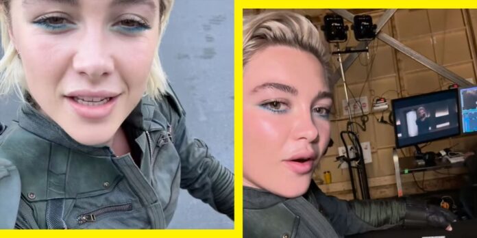 Florence Pugh acaba de romper las reglas de Marvel y publicó desde el set de <em data-eio=