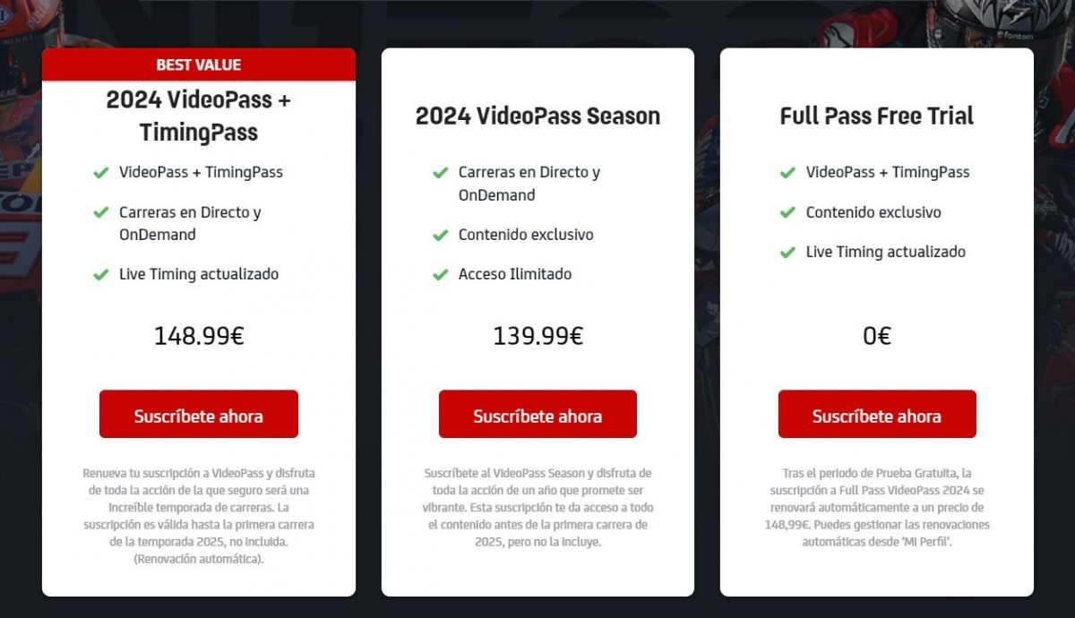 El Videopass de MotoGP cuenta con toda la acción en directo, carreras históricas, documentales y más