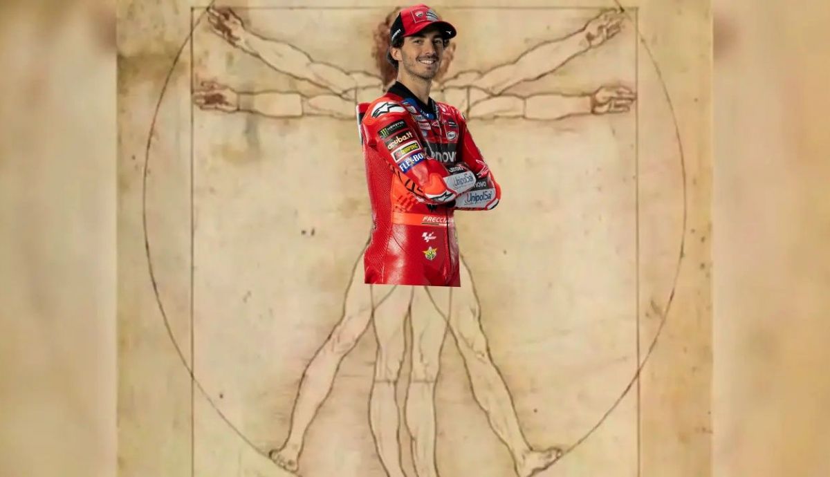 Pecco Bagnaia en El Hombre de Vitruvio, de Leonardo Da Vinci