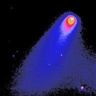 Imagen en falso color de Solar Max del cometa Halley tomada el 28 de febrero de 1986