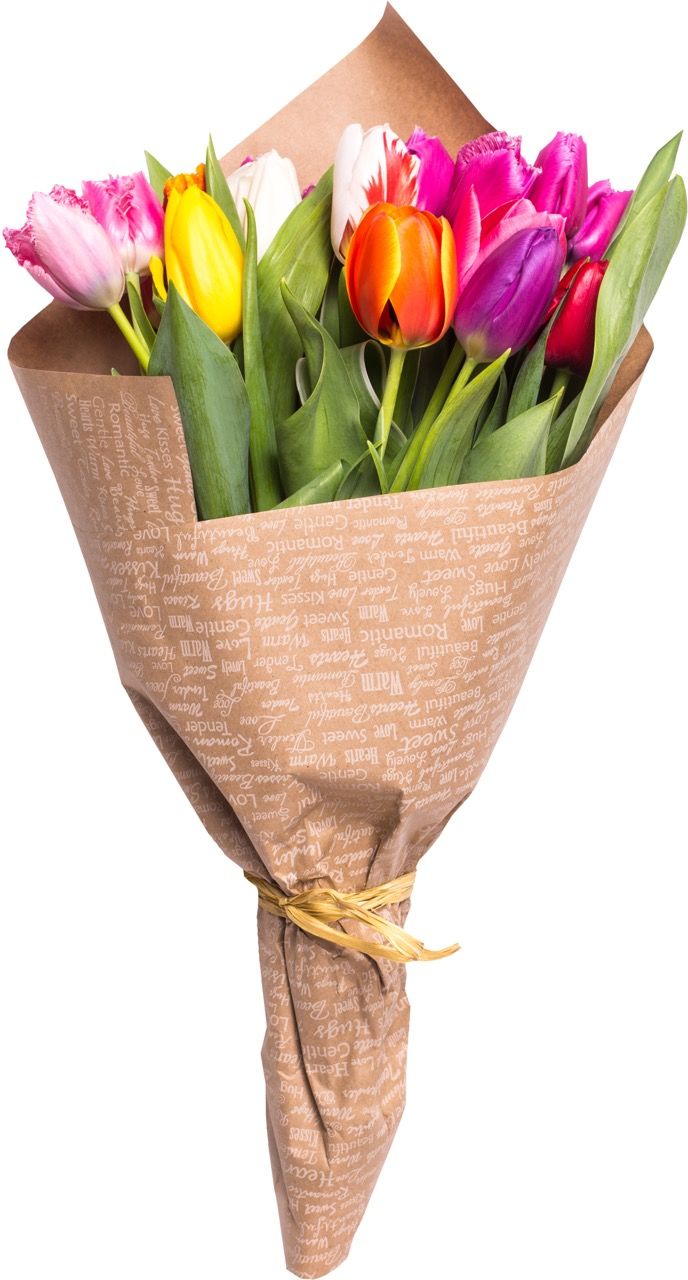 una caja de tulipanes