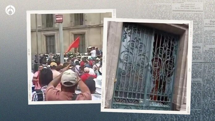 ‘Portazo’ en Palacio Nacional: (VIDEO) Maestros de la CNTE rompen vidrios de puerta del recinto