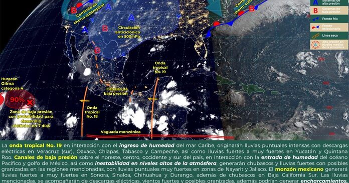 Las lluvias no se escapan con la onda tropical 19 en México ¿En qué estados lloverá hoy?