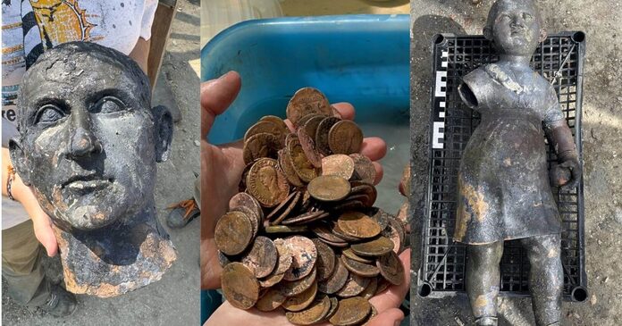 Hallan un santuario etrusco-romano bajo aguas termales en Italia con 10.000 monedas y misteriosas estatuas de bronce